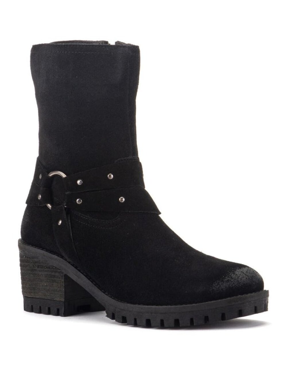 Vintage Foundry Sienna Harness Suede Boots Studded Strap Western Black Size 6.5